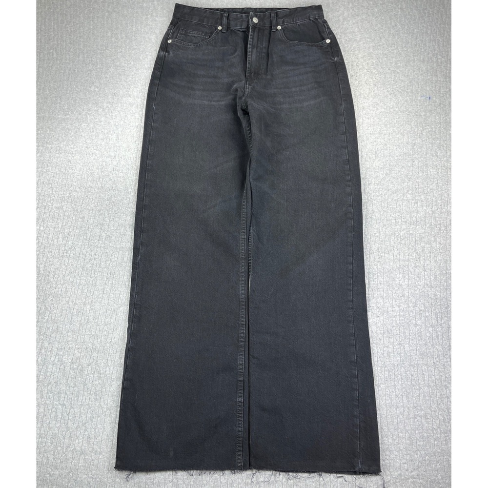 Zara Baggy Wide Leg Jeans Women  12/31x33 Black  High Rise Raw Hem Y2K Pants